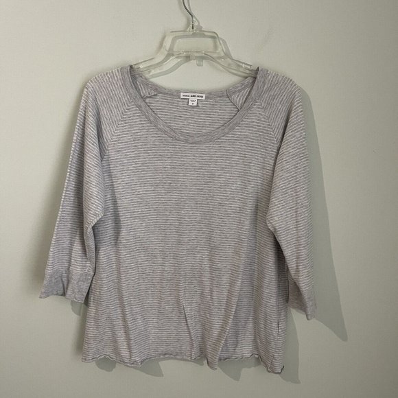 Standard James Perse 3 Gray Striped 3/4 Sleeve Scoop Neck Top - Picture 1 of 6